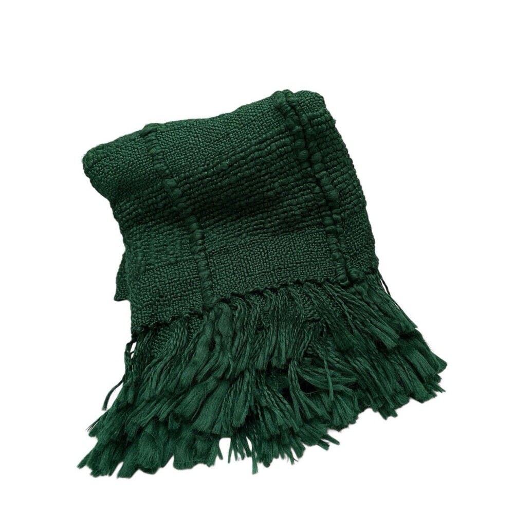 London Kaye Throw Emerald GREEN Boho Embroidered Fringe Blanket 60x50 NEW